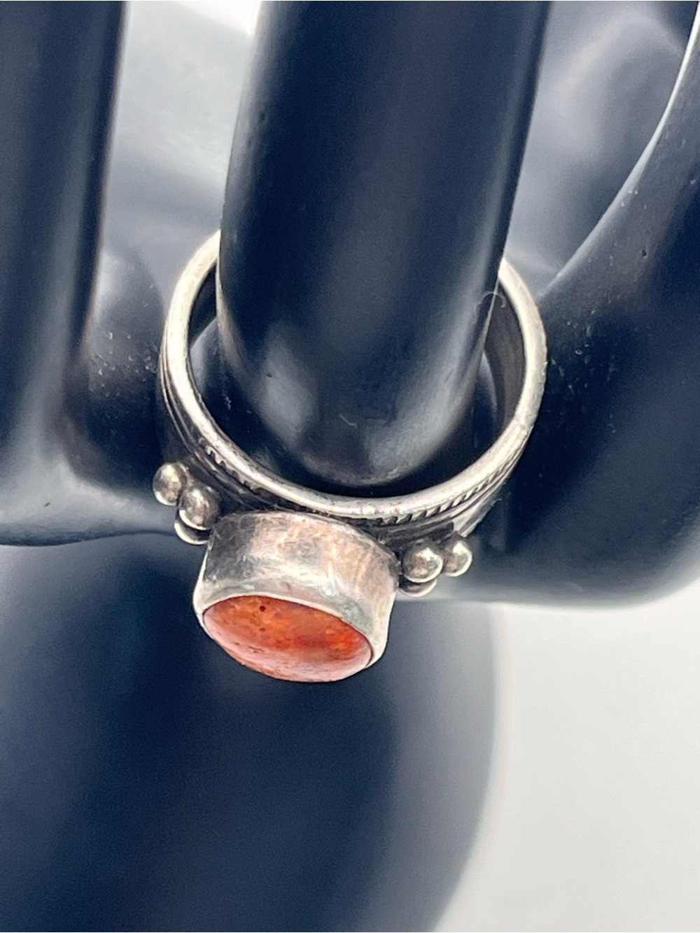 Native American Cortiz corn stalk sterling silver orange cabochon ring size 7.5 - Picture 7 of 15